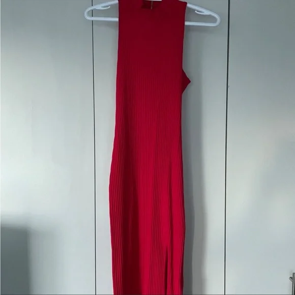 Bebe Red Ribbed bodycon Dress - Picture 2 of 4